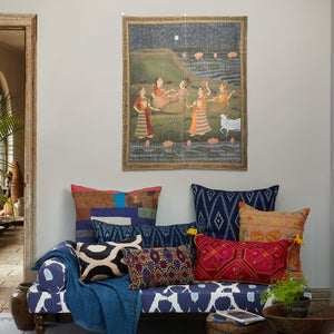 Gopis And Pink Lotus Tapestry