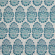 A blue and white paisley pattern on a white background, created using John Robshaw's Lanka Seaglass Performance Fabric.