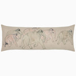 A John Robshaw Elephants En Route Lumbar Pillow, hand-painted beige with elephants on it, made of cotton linen and featuring a hidden zipper closure. - 30793286844462