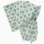 John Robshaw's Bhavin Sage Napkins (Set of 4), hand block printed green and white cotton napkins, on a white background. - 30797166739502