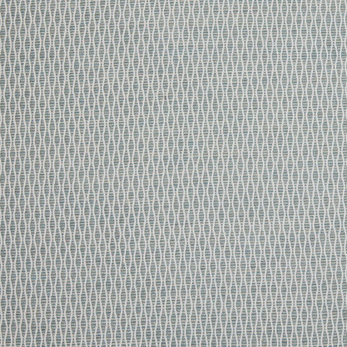 A blue and white woven rug with a geometric pattern made from Natesh Mist Performance Fabric by John Robshaw.