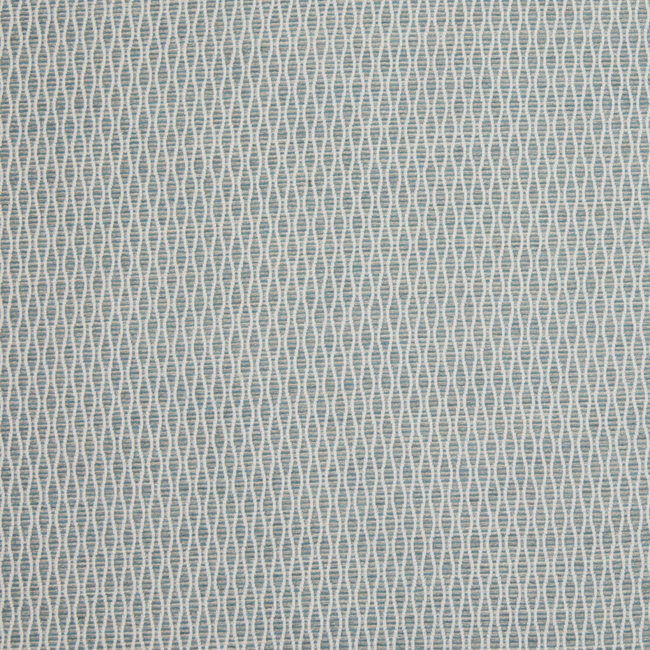 A blue and white woven rug with a geometric pattern made from Natesh Mist Performance Fabric by John Robshaw.