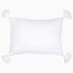 A soft Woven Ivory Kidney Pillow by John Robshaw with tassels and hidden zipper closure. - 30794860593198