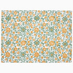 A hand block printed Juri Sage Placemats (Set of 4) with an orange and green floral pattern on a white background of this 100% cotton fabric creates a beautiful garden of greens. - 30797220118574