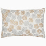 An Advika Kidney Pillow by John Robshaw, with a grey and gold floral pattern featuring a hidden zipper closure and machine washable. - 30399873417262