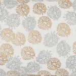 A grey and gold floral pattern on a white background, machine washable Advika Kidney Pillow from John Robshaw. - 30399874138158