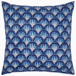 A Fulki Decorative Pillow by John Robshaw, hand block printed cotton linen cushion with indigo edging. - 30793292611630