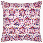 A Hayati Decorative Pillow made from a linen cotton blend, featuring a pink and blue floral pattern. - 30793310306350