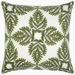 A Verdin Dark Sage Decorative Pillow by John Robshaw, with embroidered leaves, hand block printed. - 30794822811694