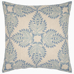 A Verdin Lapis decorative pillow by John Robshaw with a blue and white floral design. - 30794829234222