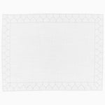 A white Stitched Silver placemat with a formal style pattern hand stitched on it by Tabletop. - 30405335318574