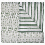 A John Robshaw Lina Sage Quilt with green and white stripes on a white background. - 30776289886254