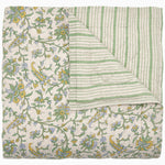 A green and yellow striped Tiya Periwinkle Woven Quilt on a white background with soft periwinkle accents, by John Robshaw. - 30395666530350