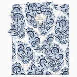 A unisex blue and white paisley print Shristi Robe pyjama shirt made of cotton voile by Sleepwear. - 30405410291758