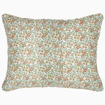 A hand quilted, pure cotton voile Bipin Tangerine Quilt pillow featuring green and orange flowers on a white background by John Robshaw. - 30770882248750