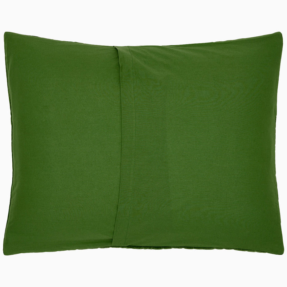 A hand quilted Velvet Moss Quilt by John Robshaw on a white background.