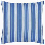 The John Robshaw Vintage Stripe Azure Outdoor Decorative Pillow features vintage-inspired vertical blue and white stripes, and is designed to be sun and rain resistant. - 31272654831662