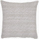 Square pillow from the Jeeva Sage Quilt collection by John Robshaw features a white background adorned with a spring meadow design of evenly distributed small, brown, and grey floral motifs.