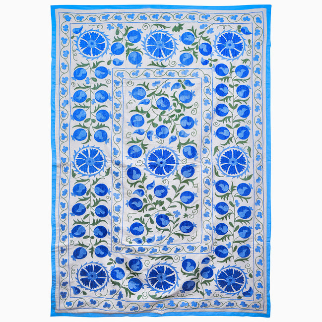 Green Vines With Blue Suzani Blanket