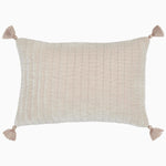 A John Robshaw Velvet Sand Decorative Pillow with tassels, crafted by Indian artisans. - 29306592624686