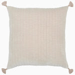 A beige Velvet Sand Decorative Pillow with tassels hand quilted by Indian artisans, made by John Robshaw. - 29306582958126