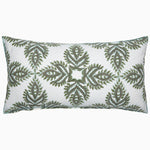A Verdin Dark Sage Bolster pillow with a leaf design by John Robshaw. - 29306604486702