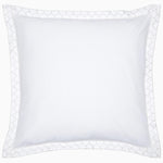 A white Stitched Sand Organic Sheets pillow with John Robshaw embroidered designs and organic cotton percale trim. - 29299685163054