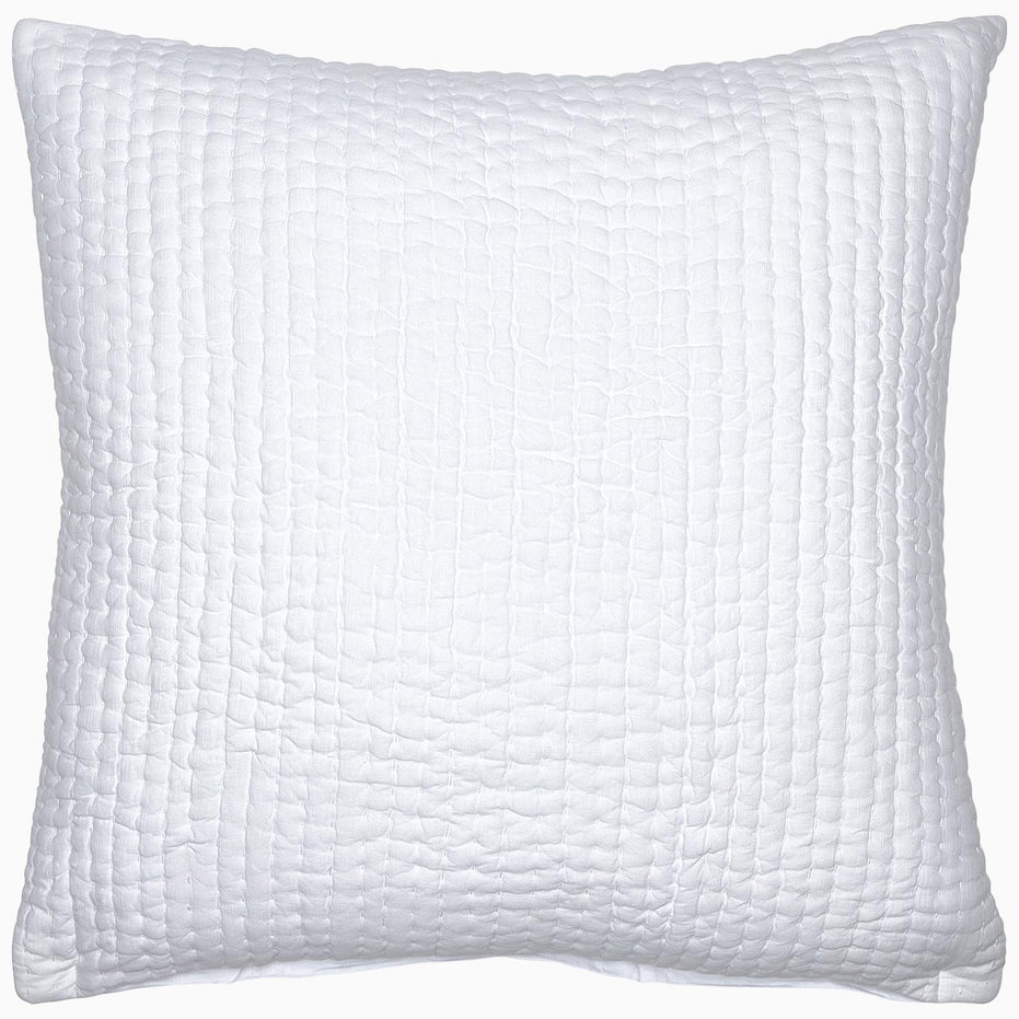 A Vivada White Woven Quilt by John Robshaw on a white background, featuring hand stitching.