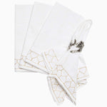 A John Robshaw hand stitched white napkin set with a gold edging, perfect for formal style settings. - 29333309521966