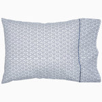 A Ramra Indigo Organic Sheets pillow from John Robshaw with a blue and white pattern. - 29299676545070