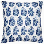 A small Adira Indigo Outdoor Decorative Pillow with a floral pattern of bhuti flowers by John Robshaw. - 29302598795310
