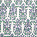 A John Robshaw Reena Decorative Pillow featuring a purple and green paisley pattern on a white background. - 29306491469870