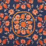 A Sarah Euro size embroidered suzanis with an orange and blue floral design on a blue background, by John Robshaw. - 29306533871662