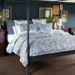 A four poster bed with a 400 thread count Ira Indigo Organic Duvet by John Robshaw print. - 30002970263598