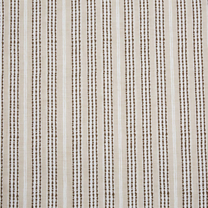 A close up of a John Robshaw Sancara Sand Fabric, beige and brown striped block print fabric.