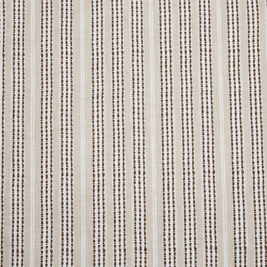A close up of a John Robshaw Sancara Sand Fabric, beige and brown striped block print fabric.