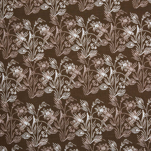 A digitally printed Ananya Chestnut Fabric by John Robshaw, featuring a brown and white floral pattern.