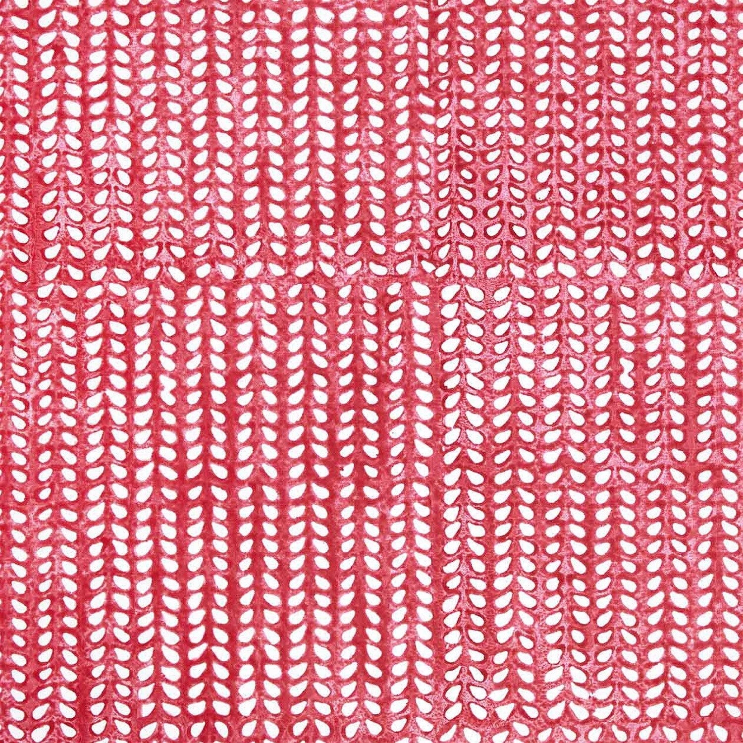 A red and white Aleppo Lotus Wallpaper fabric with a pattern of leaves suitable for commercial use, designed by John Robshaw.