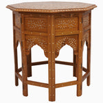 An octagonal Natural Bone Inlay table with a carved design, made from Indian hardwood by Furniture brand. - 29553992761390