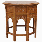 An Indian hard wood octagonal table with an intricate design, complemented by antique Furniture bone inlayed cabinets. - 29553992630318