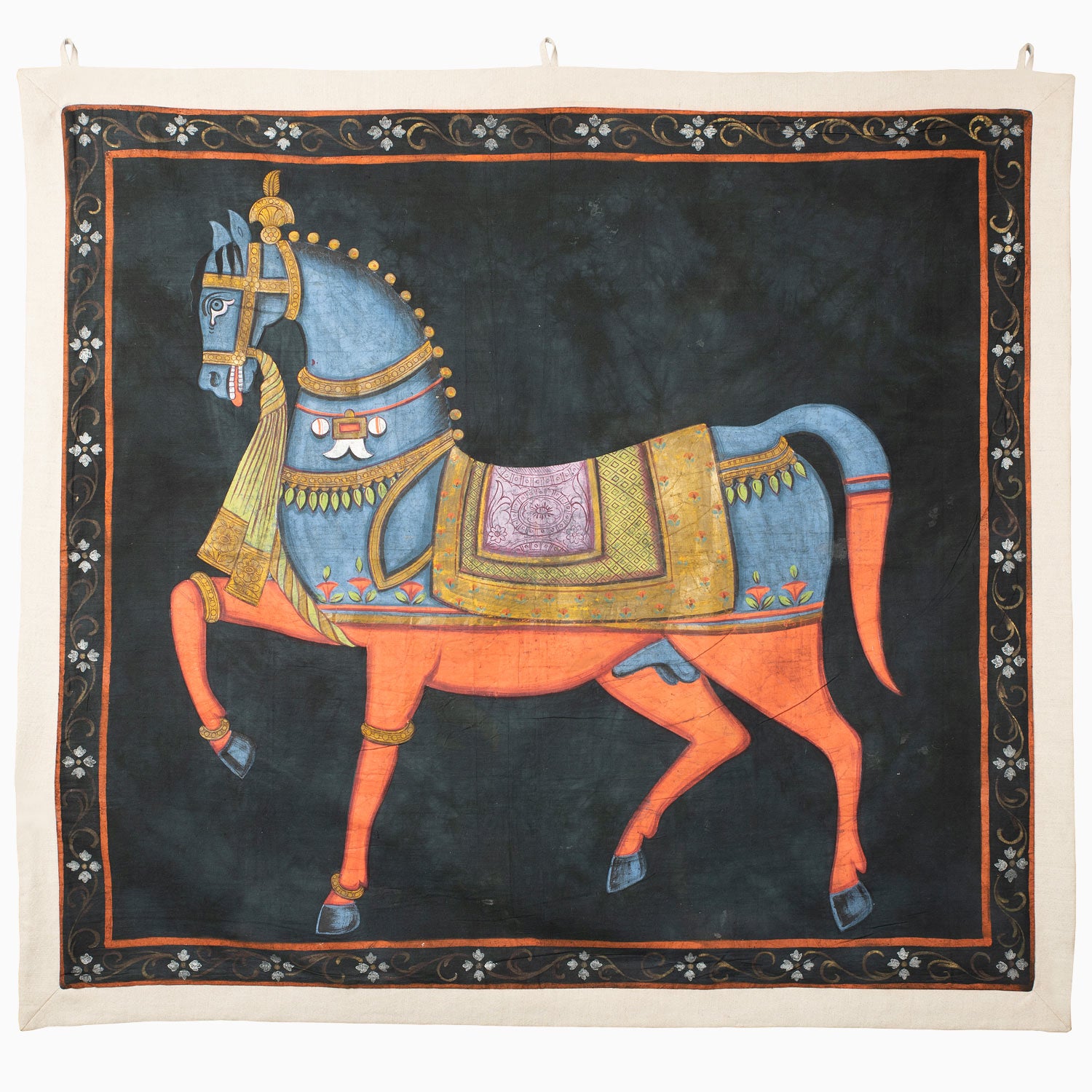 Blue Dancing Horse With Border Tapestry Main