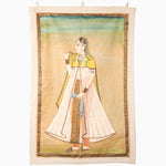 A Princess With Faded Blue Sky Tapestry, hand-painted by John Robshaw, of a woman holding a pipe, acquired while traveling in India. - 30148786651182