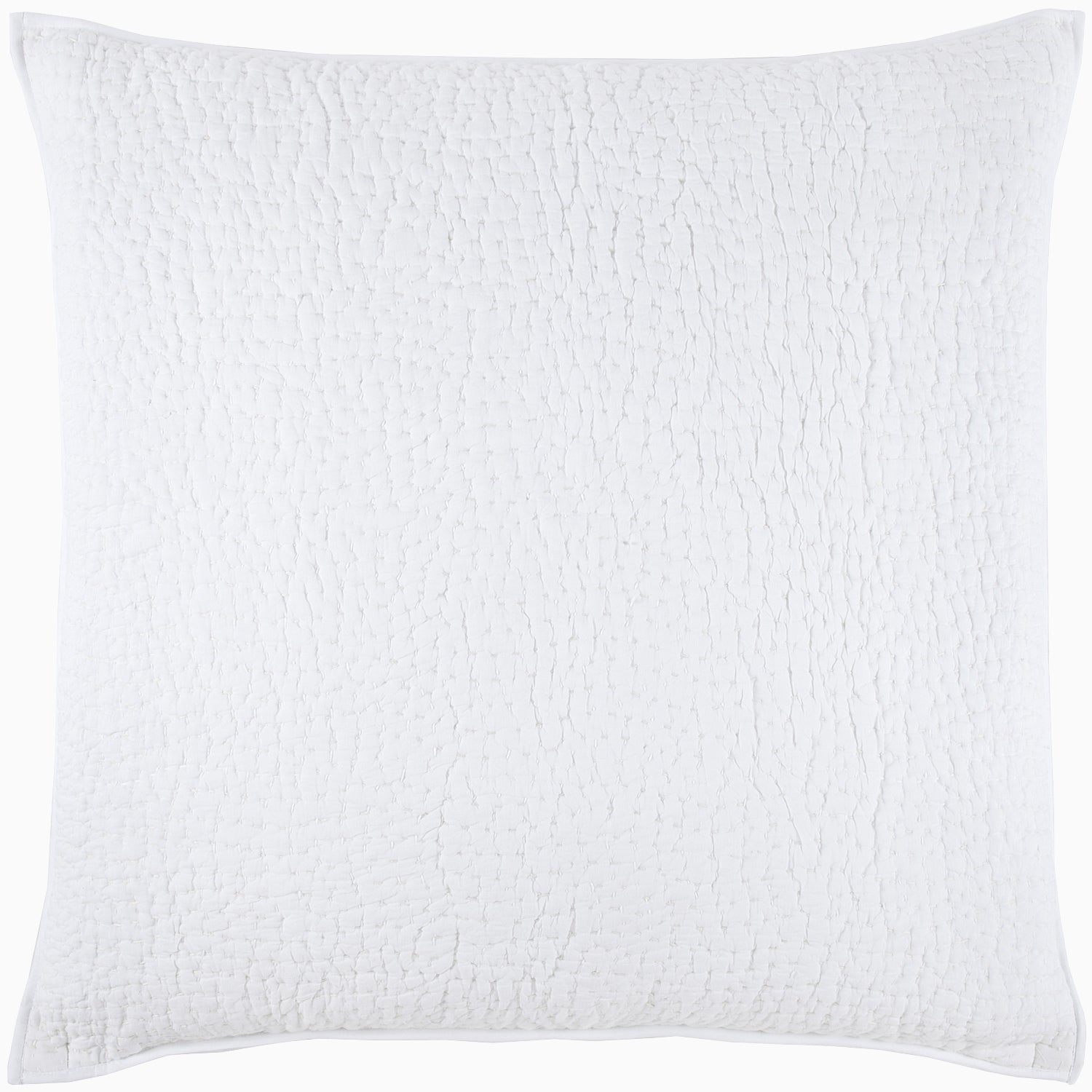 A John Robshaw white pillow featuring the Organic Hand Stitched White Quilt on a white background.