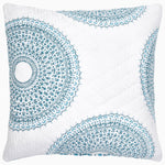 A Lapis Peacock Quilt cushion with blue and white circles on it. (Brand: John Robshaw) - 29981015146542