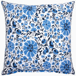 A blue and white Zoya Azure Organic Duvet pillow with a floral pattern, made from organic cotton, by Duvets & Shams. - 29980998631470