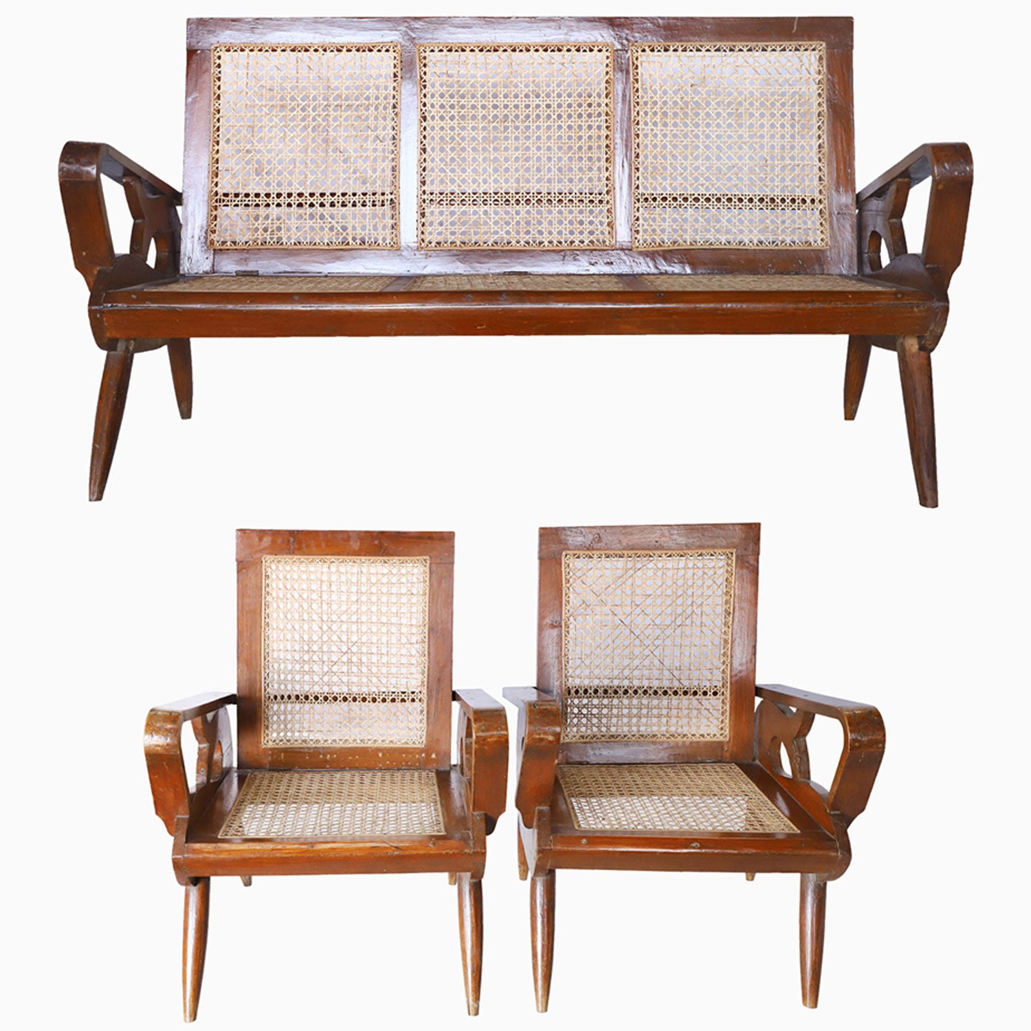 Cane Seating Set With Curved Arms Main