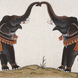 A John Robshaw Two Elephants Decorative Pillow of two elephants holding hands.