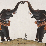 A John Robshaw Two Elephants Decorative Pillow of two elephants holding hands. - 28009973809198