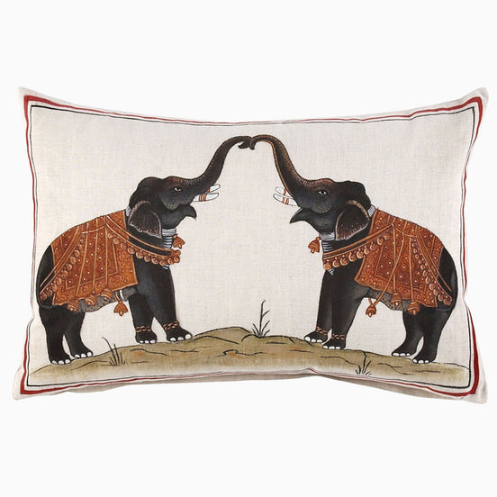 A Two Elephants Decorative Pillow designed by John Robshaw.