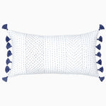 A Sahati Indigo Bolster pillow with hand stitching and tassels by John Robshaw. - 30252463357998